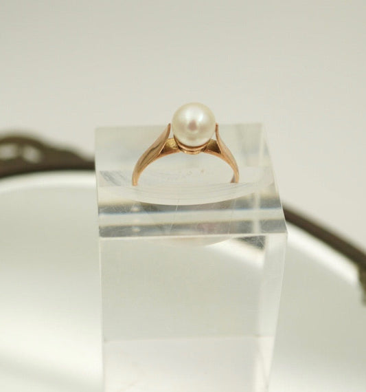 1950's 14k Mid-Century Pearl Solitaire Ring