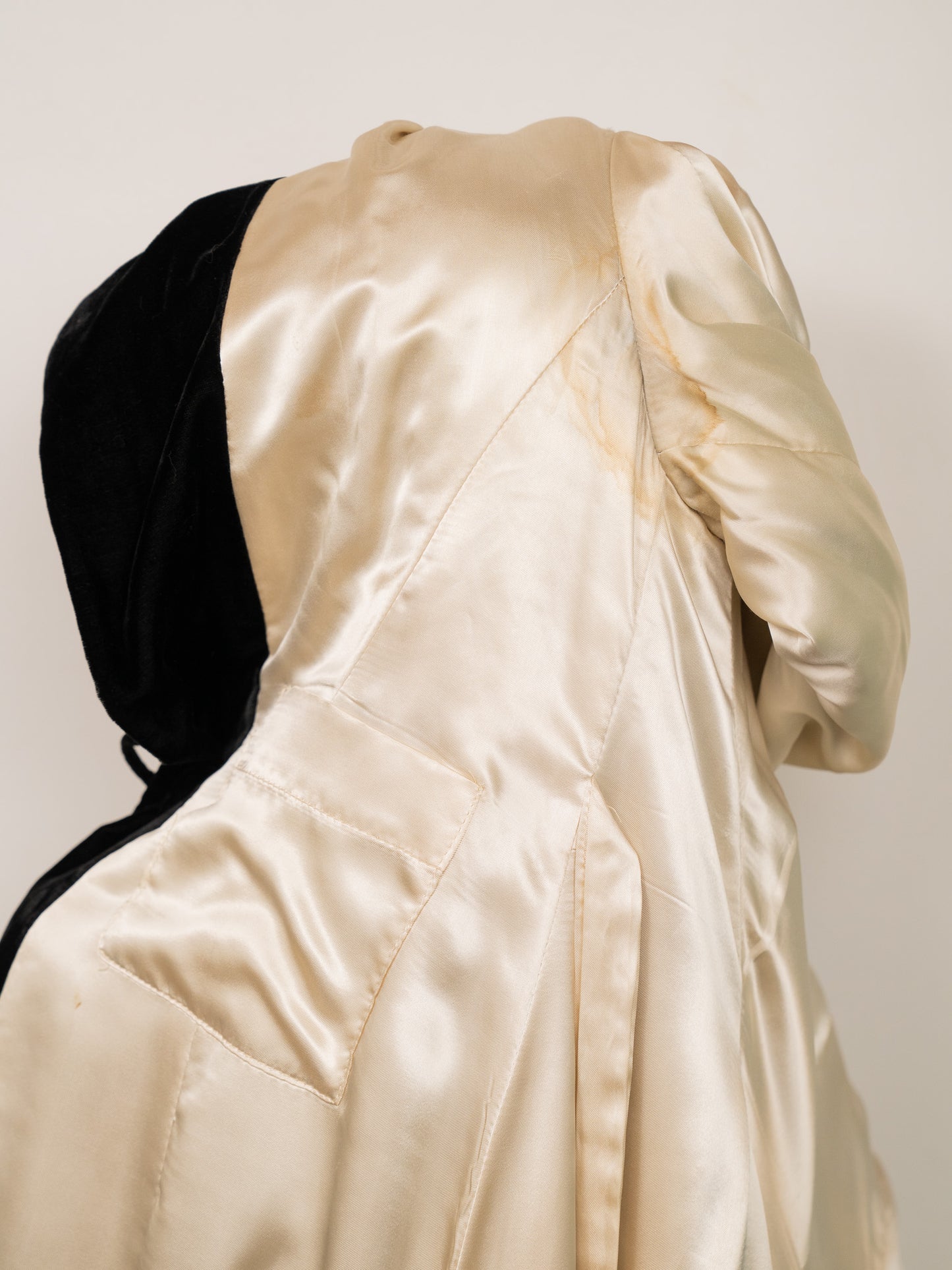 1930's Black Velvet Opera Coat w/ White Fur Collar