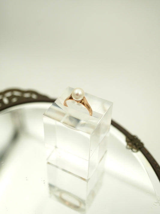 1950's 14k Mid-Century Pearl Solitaire Ring