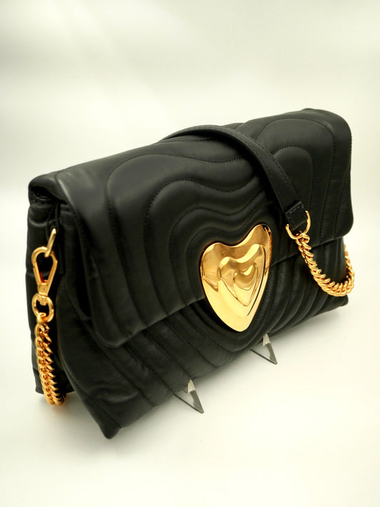 ESCADA black leather quilted heart purse