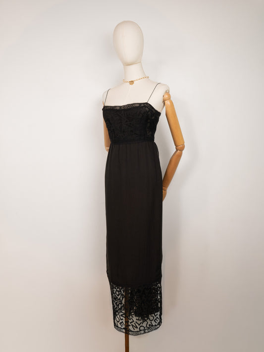 F/W 1998 Vintage Chanel Black Logo Lace Gown