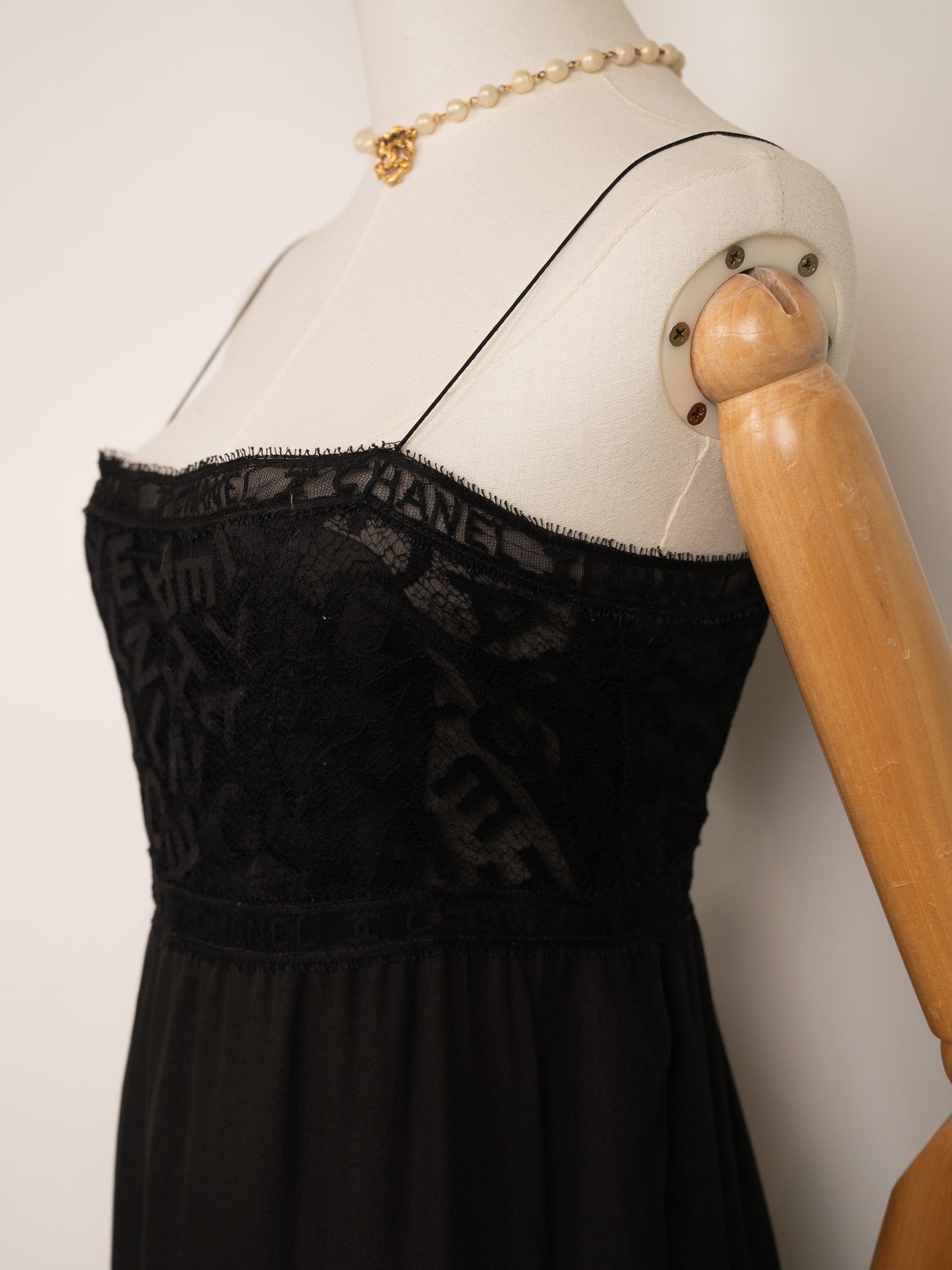 F/W 1998 Vintage Chanel Black Logo Lace Gown