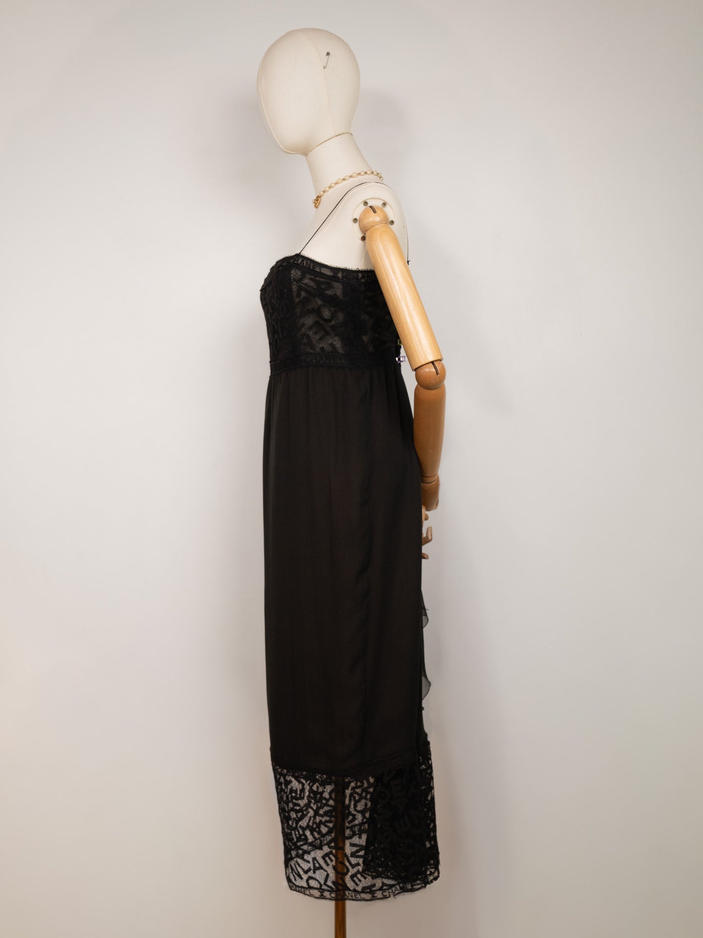 F/W 1998 Vintage Chanel Black Logo Lace Gown