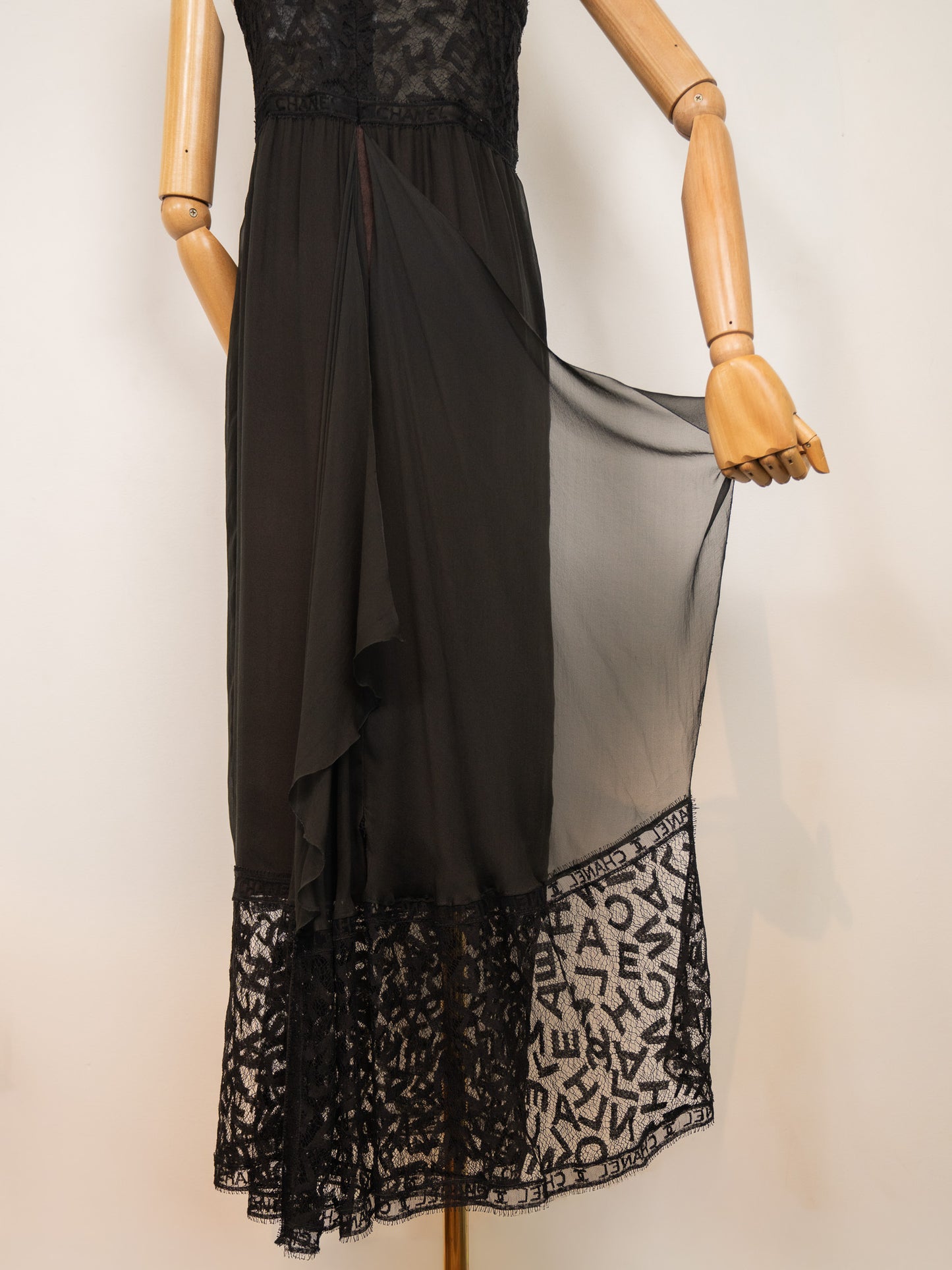 F/W 1998 Vintage Chanel Black Logo Lace Gown