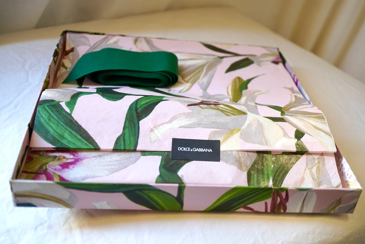 NWT Dolce & Gabbana Silk Lily Print Silk Scarf wBox