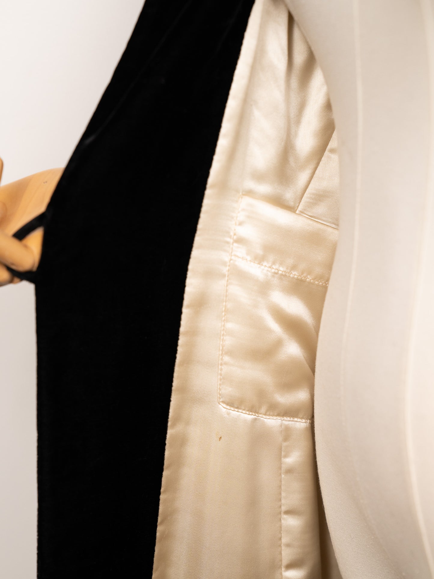 1930's Black Velvet Opera Coat w/ White Fur Collar
