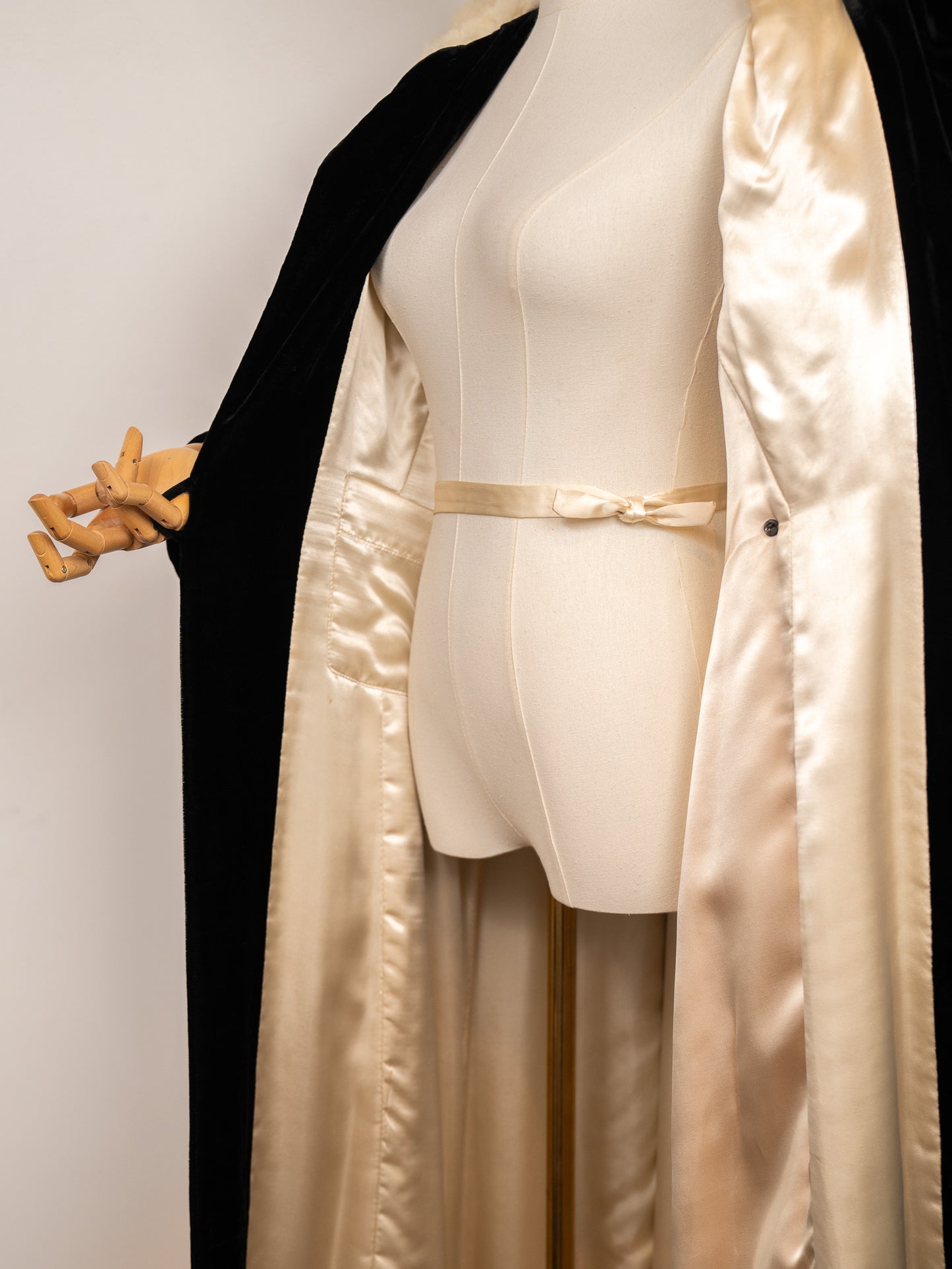 1930's Black Velvet Opera Coat w/ White Fur Collar