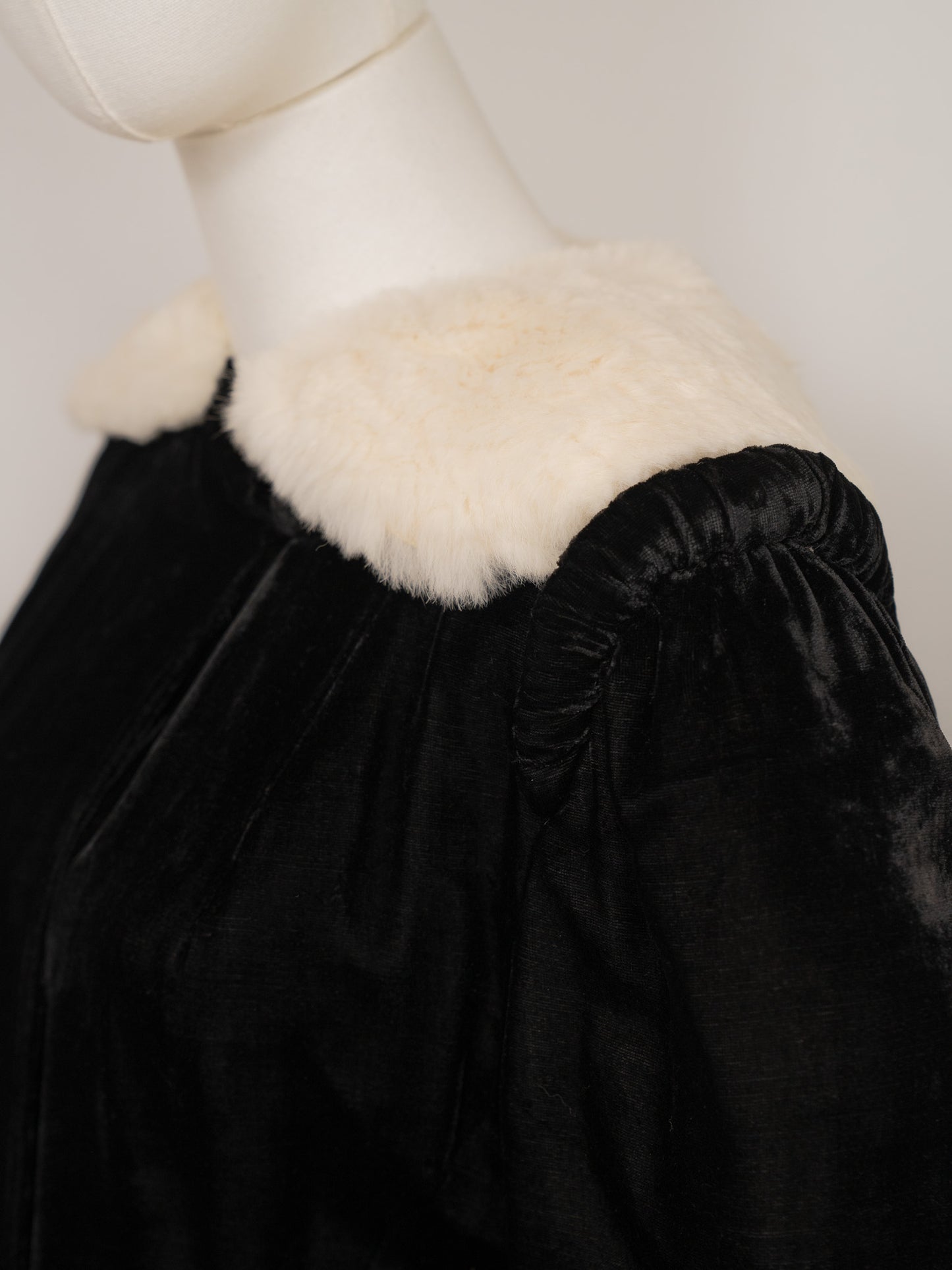 1930's Black Velvet Opera Coat w/ White Fur Collar