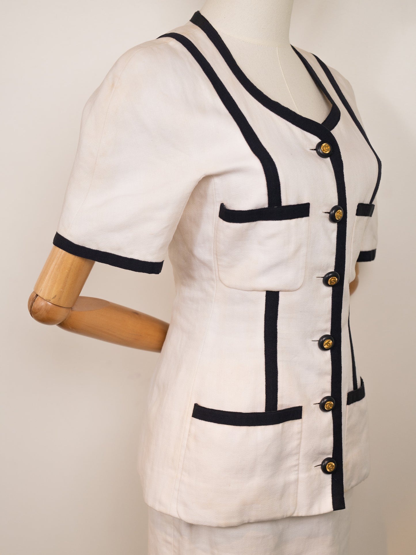 Navy and White Linen Chanel Jacket and Skirt