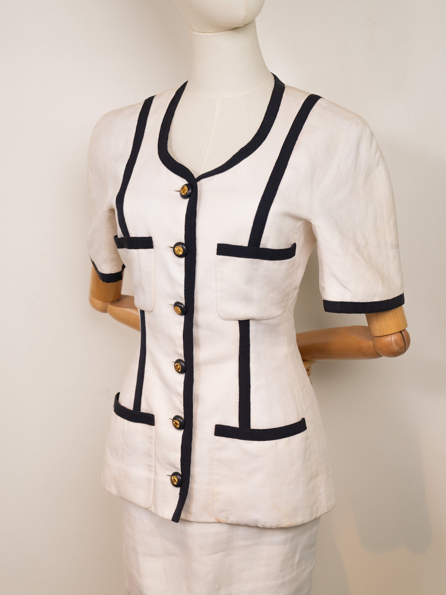 Navy and White Linen Chanel Jacket and Skirt