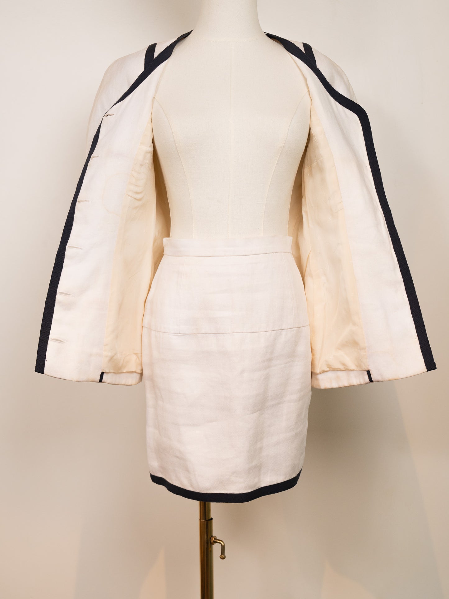 Navy and White Linen Chanel Jacket and Skirt