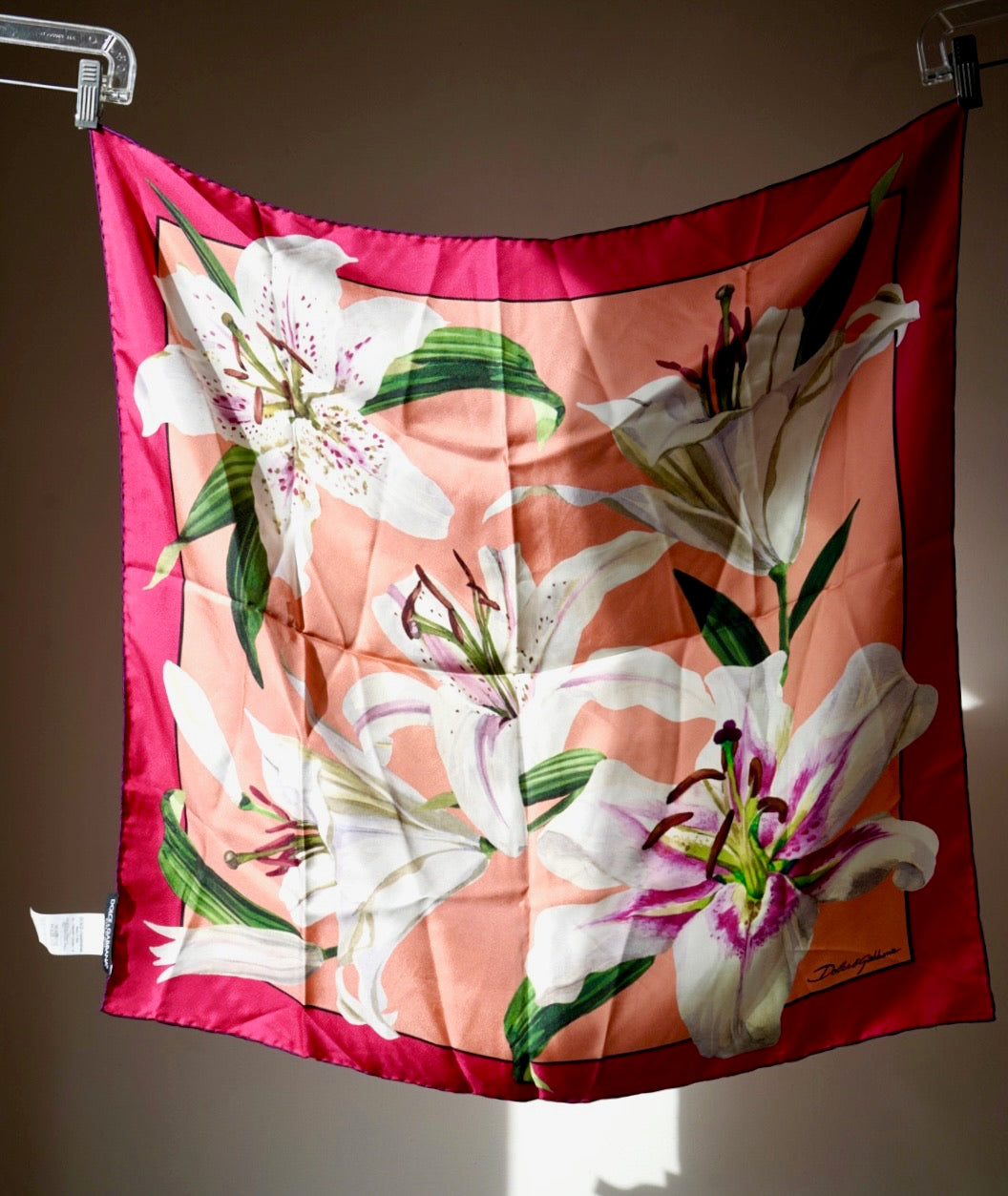 NWT Dolce & Gabbana Silk Lily Print Silk Scarf wBox