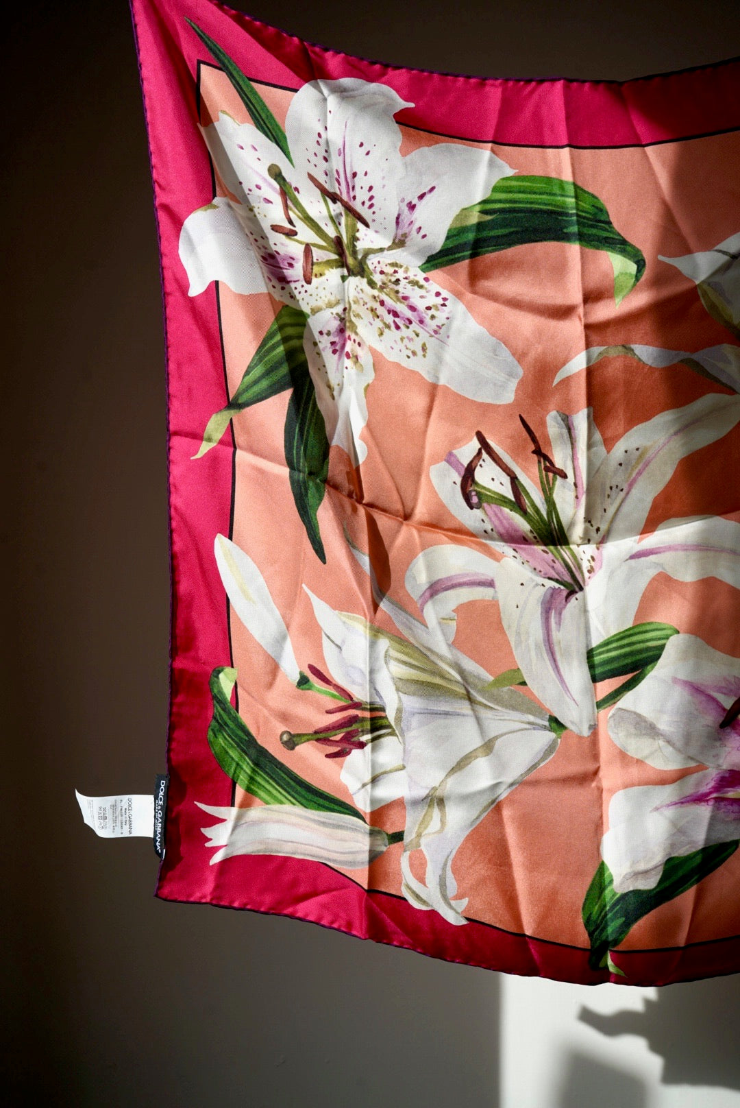 NWT Dolce & Gabbana Silk Lily Print Silk Scarf wBox