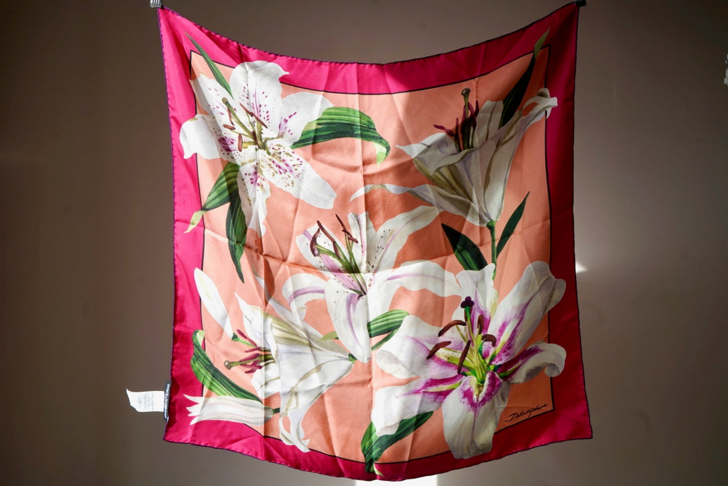 NWT Dolce & Gabbana Silk Lily Print Silk Scarf wBox