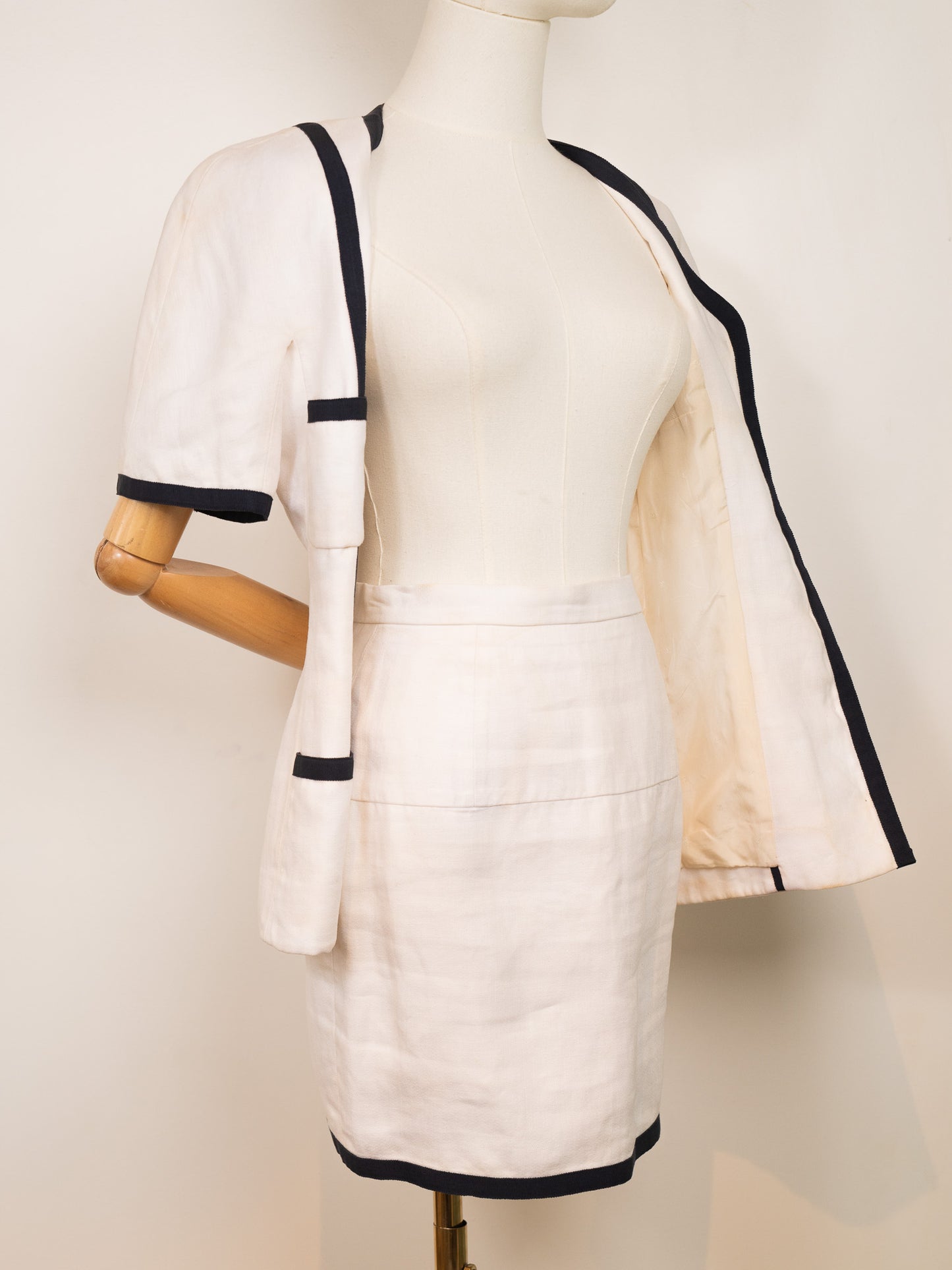 Navy and White Linen Chanel Jacket and Skirt