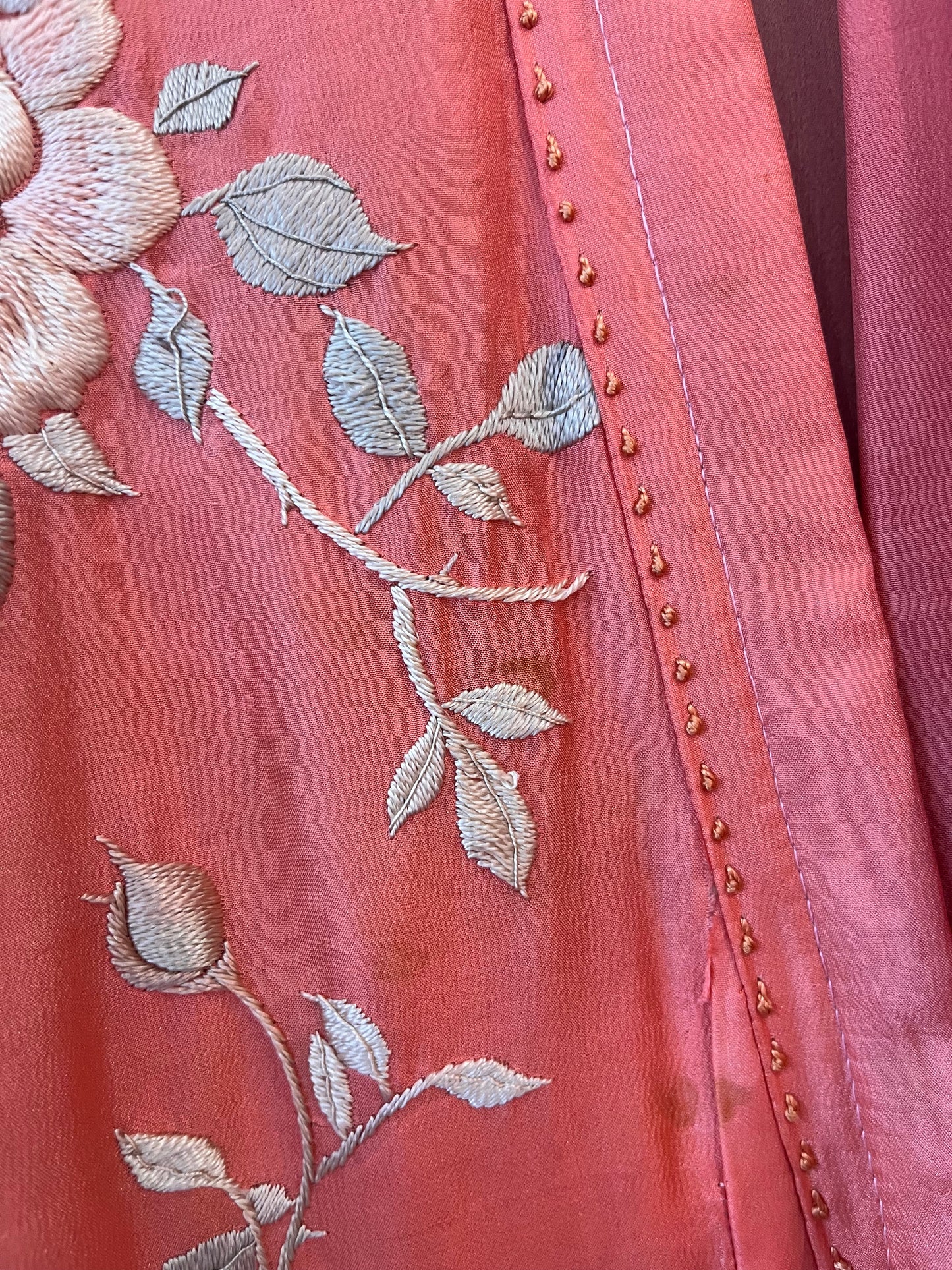 1920's Coral Silk Embroidered Kimono