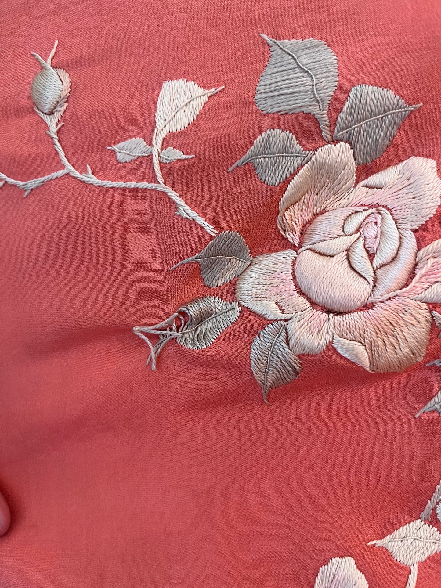 1920's Coral Silk Embroidered Kimono
