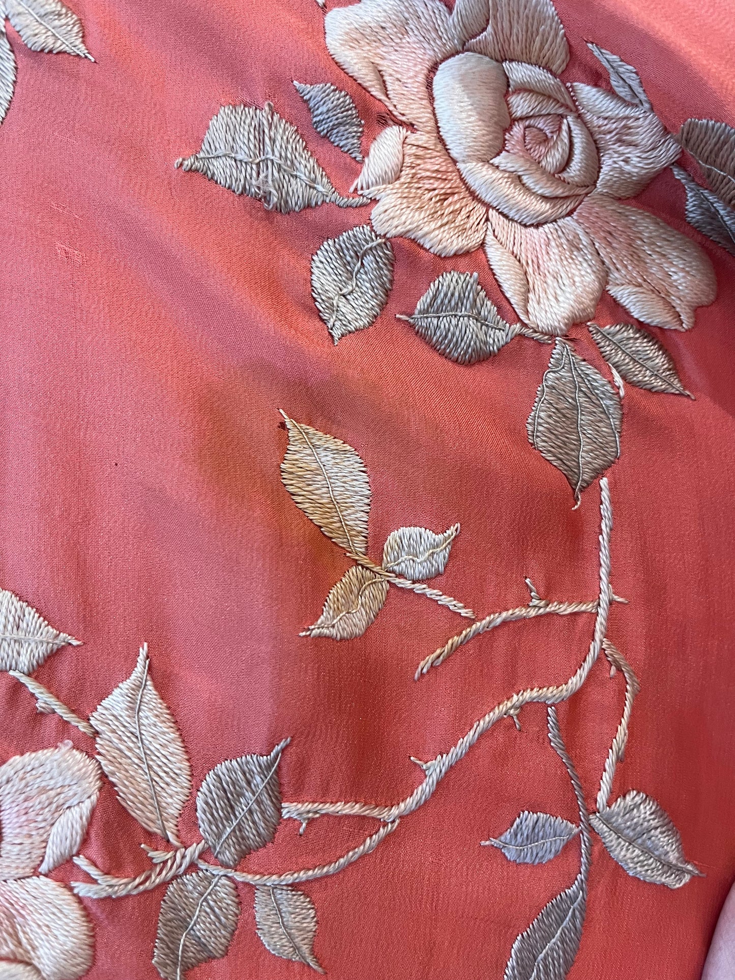 1920's Coral Silk Embroidered Kimono