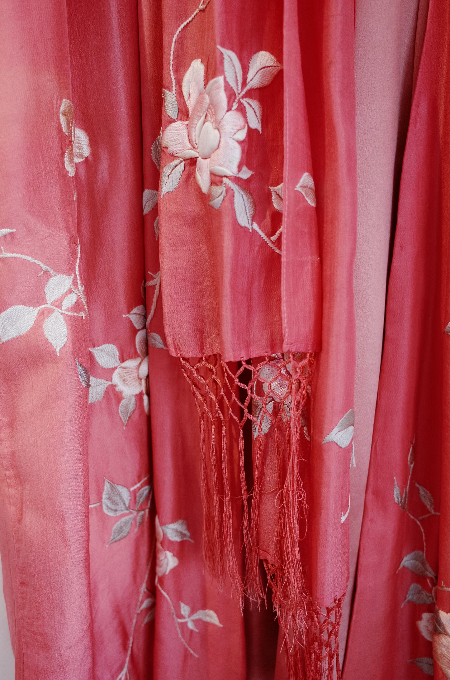 1920's Coral Silk Embroidered Kimono