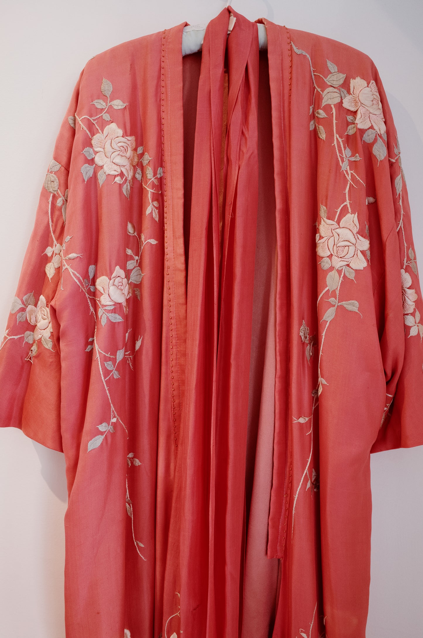 1920's Coral Silk Embroidered Kimono