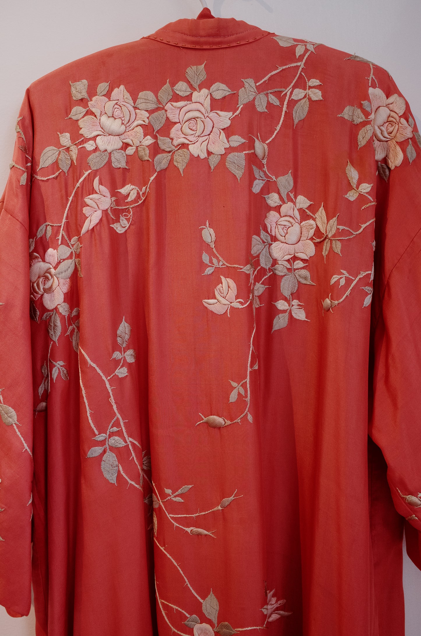1920's Coral Silk Embroidered Kimono