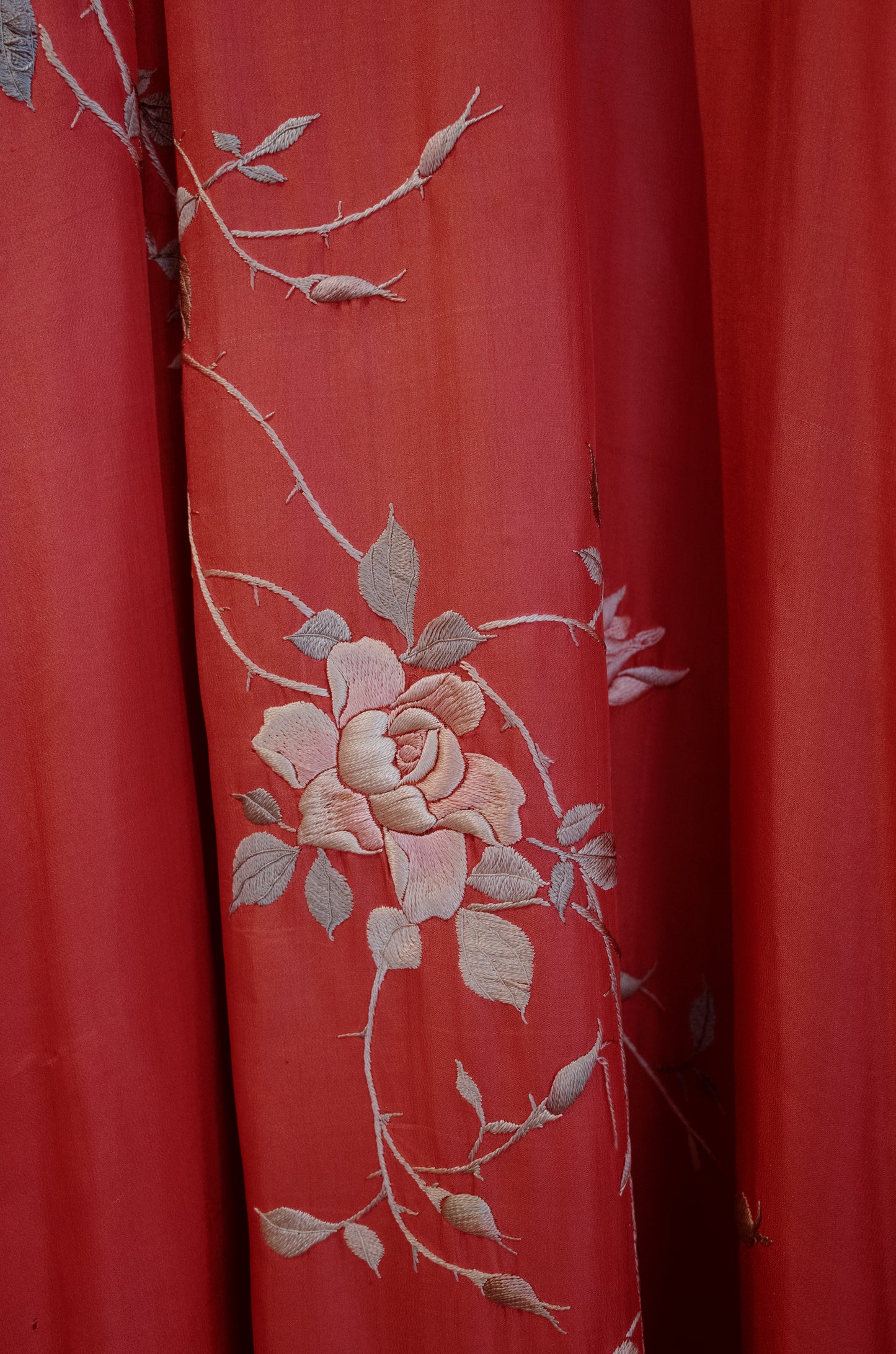 1920's Coral Silk Embroidered Kimono