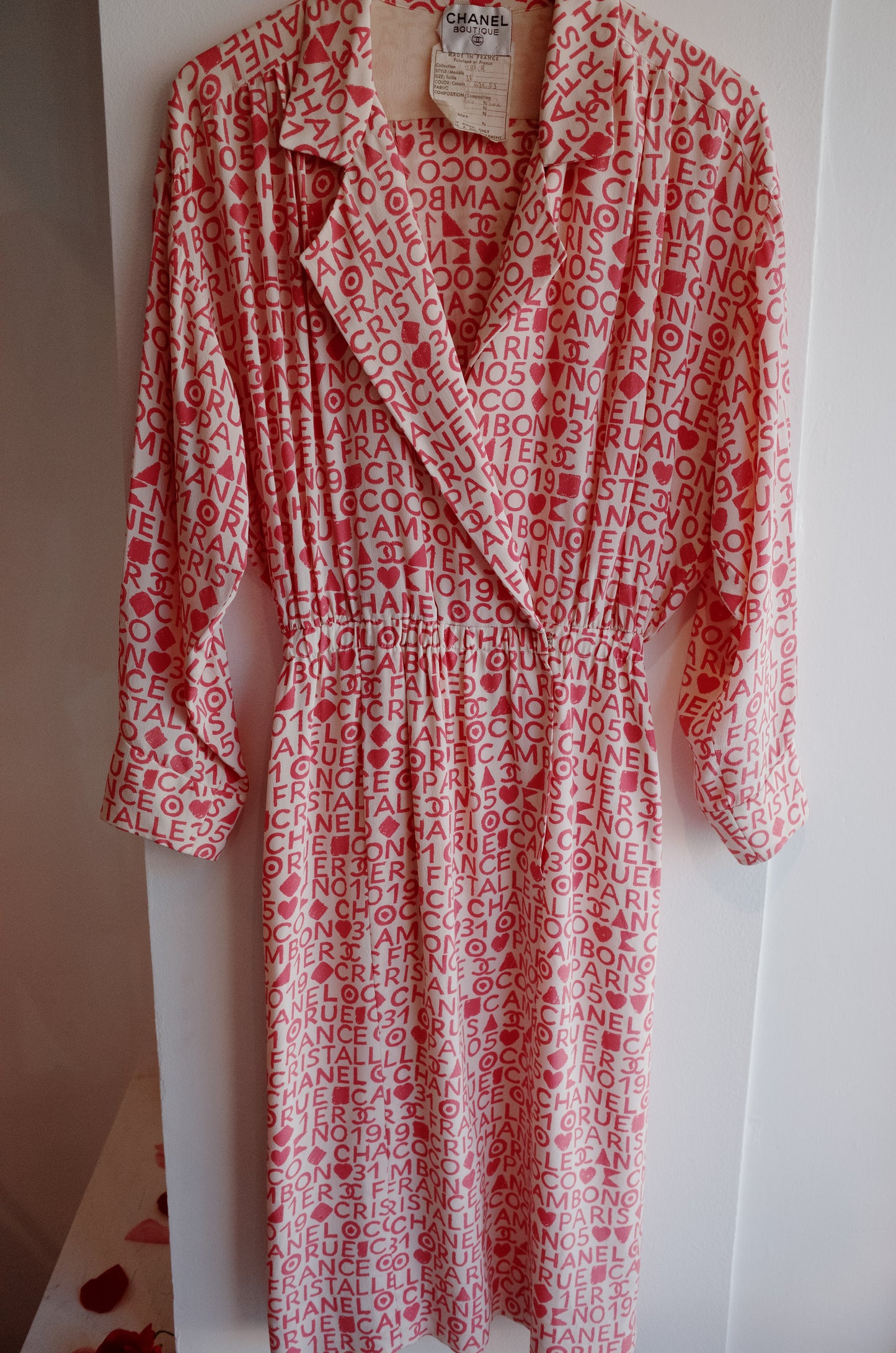 CHANEL RARE 1980's Pink Silk Logo Dress