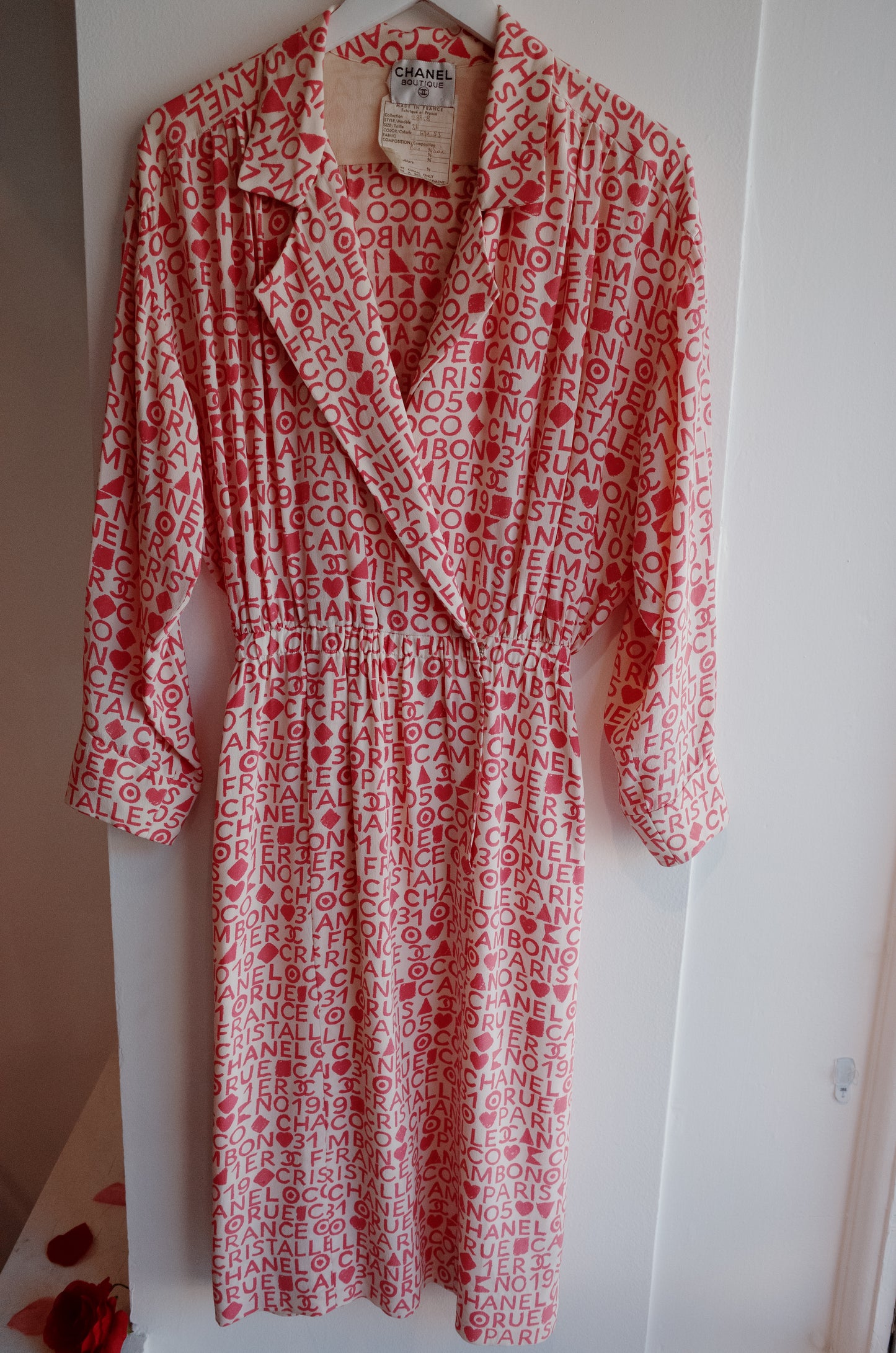 CHANEL RARE 1980's Pink Silk Logo Dress