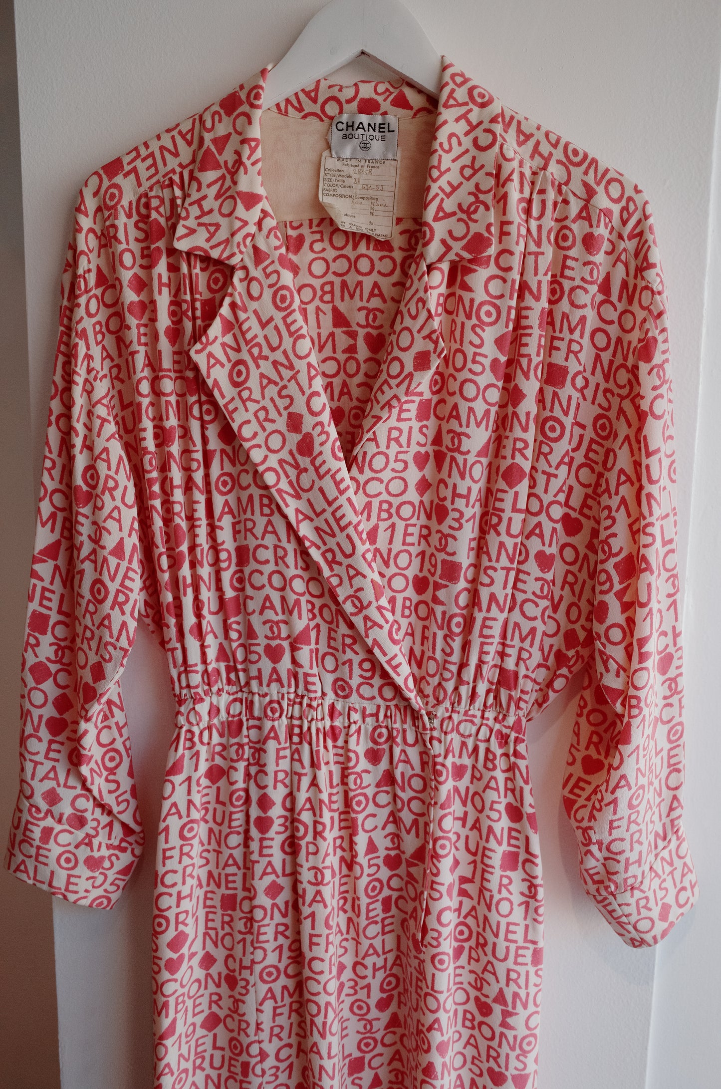 CHANEL RARE 1980's Pink Silk Logo Dress