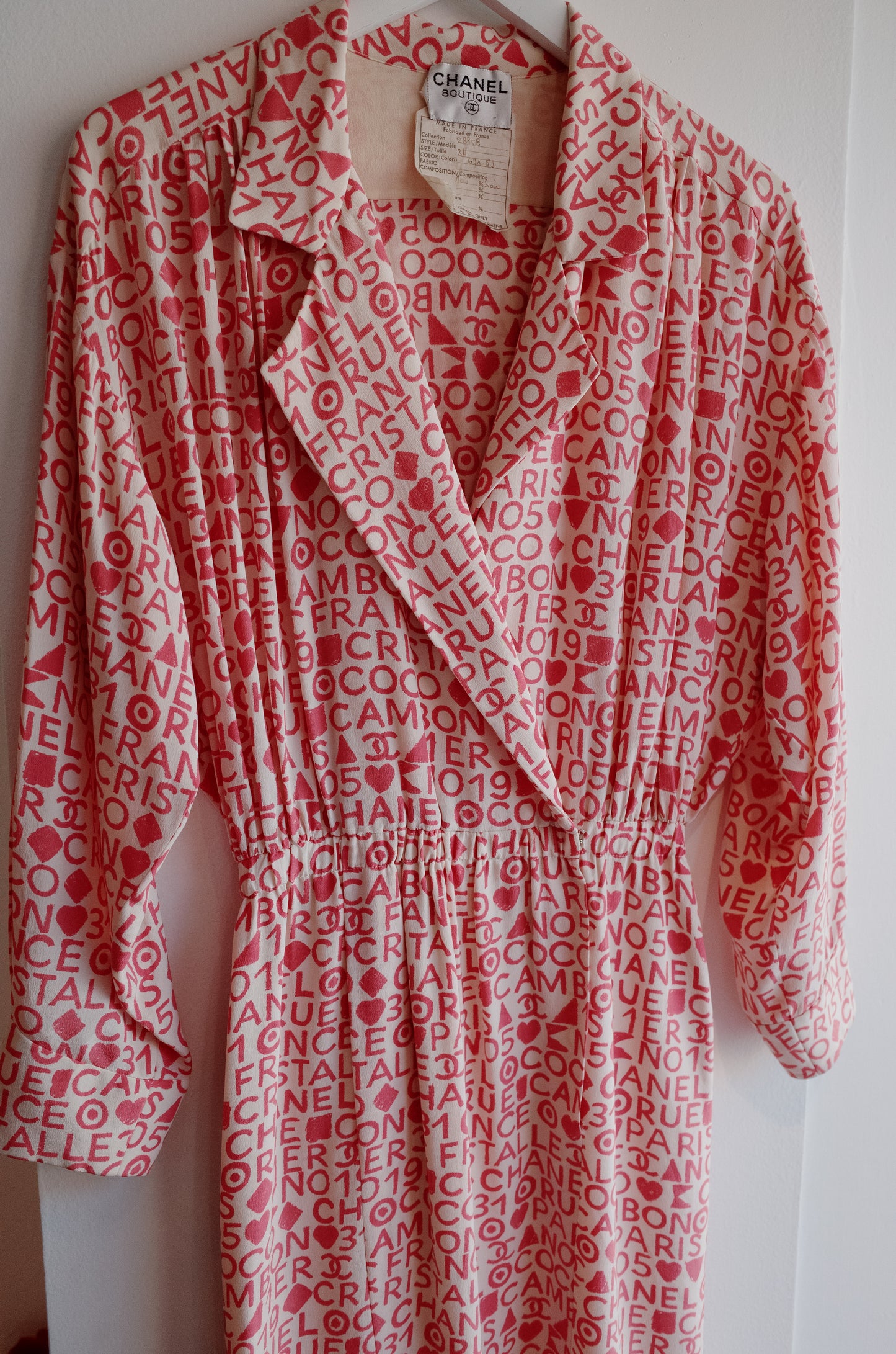 CHANEL RARE 1980's Pink Silk Logo Dress