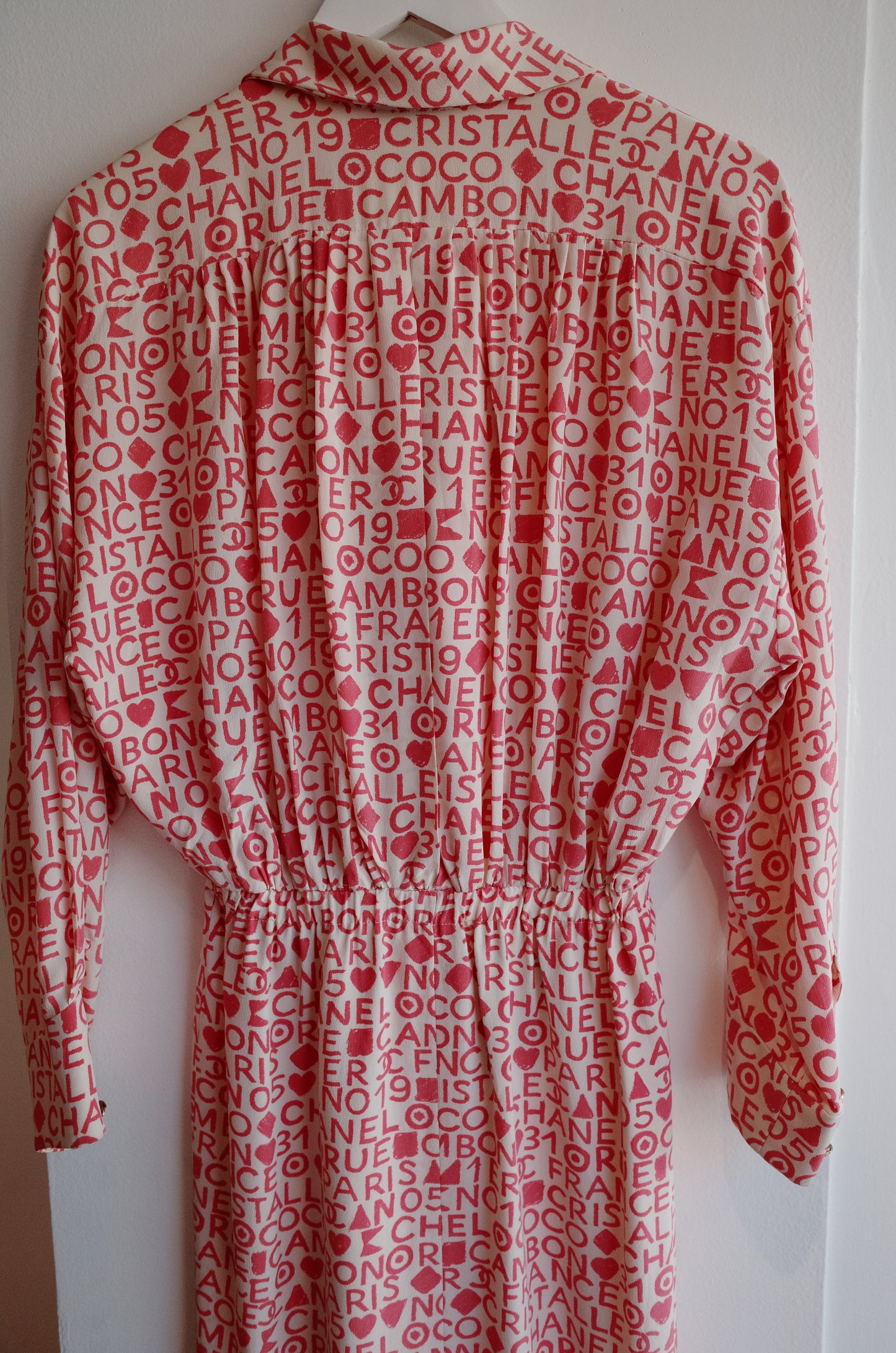 CHANEL RARE 1980's Pink Silk Logo Dress