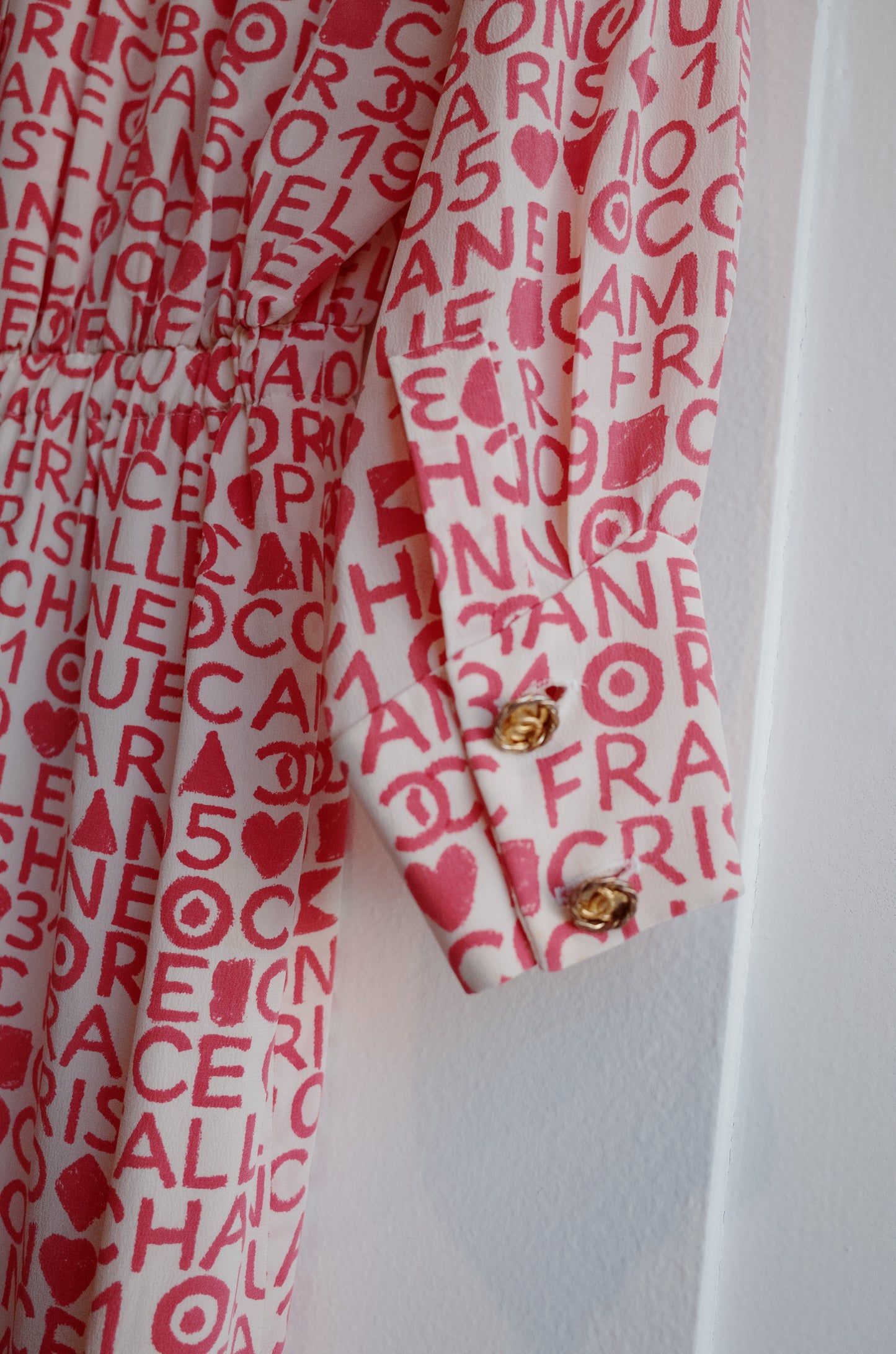 CHANEL RARE 1980's Pink Silk Logo Dress