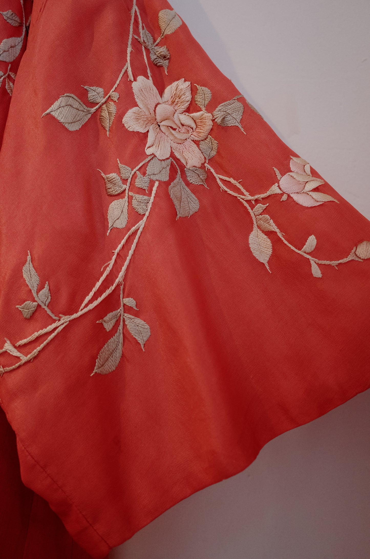 1920's Coral Silk Embroidered Kimono