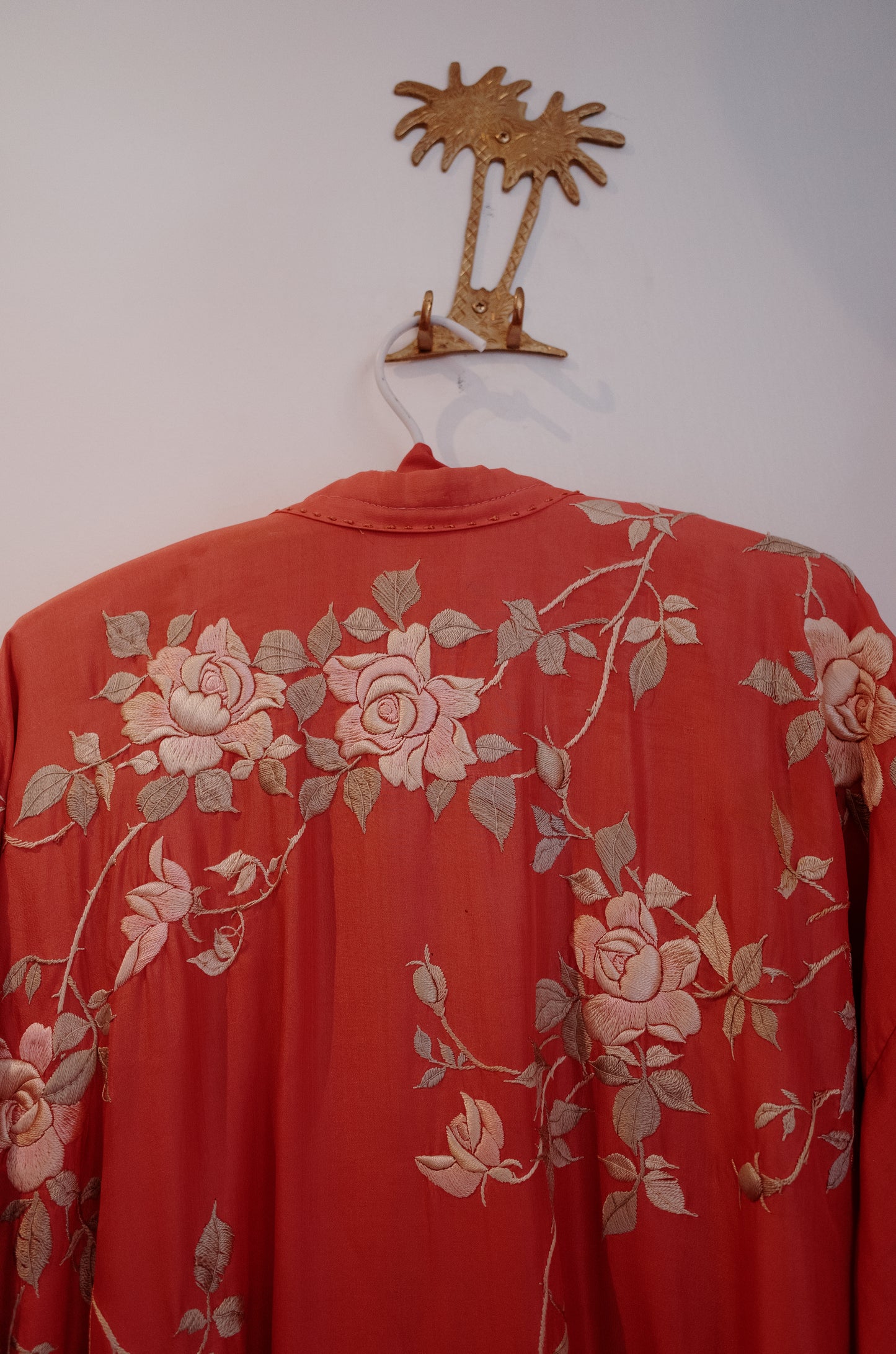 1920's Coral Silk Embroidered Kimono