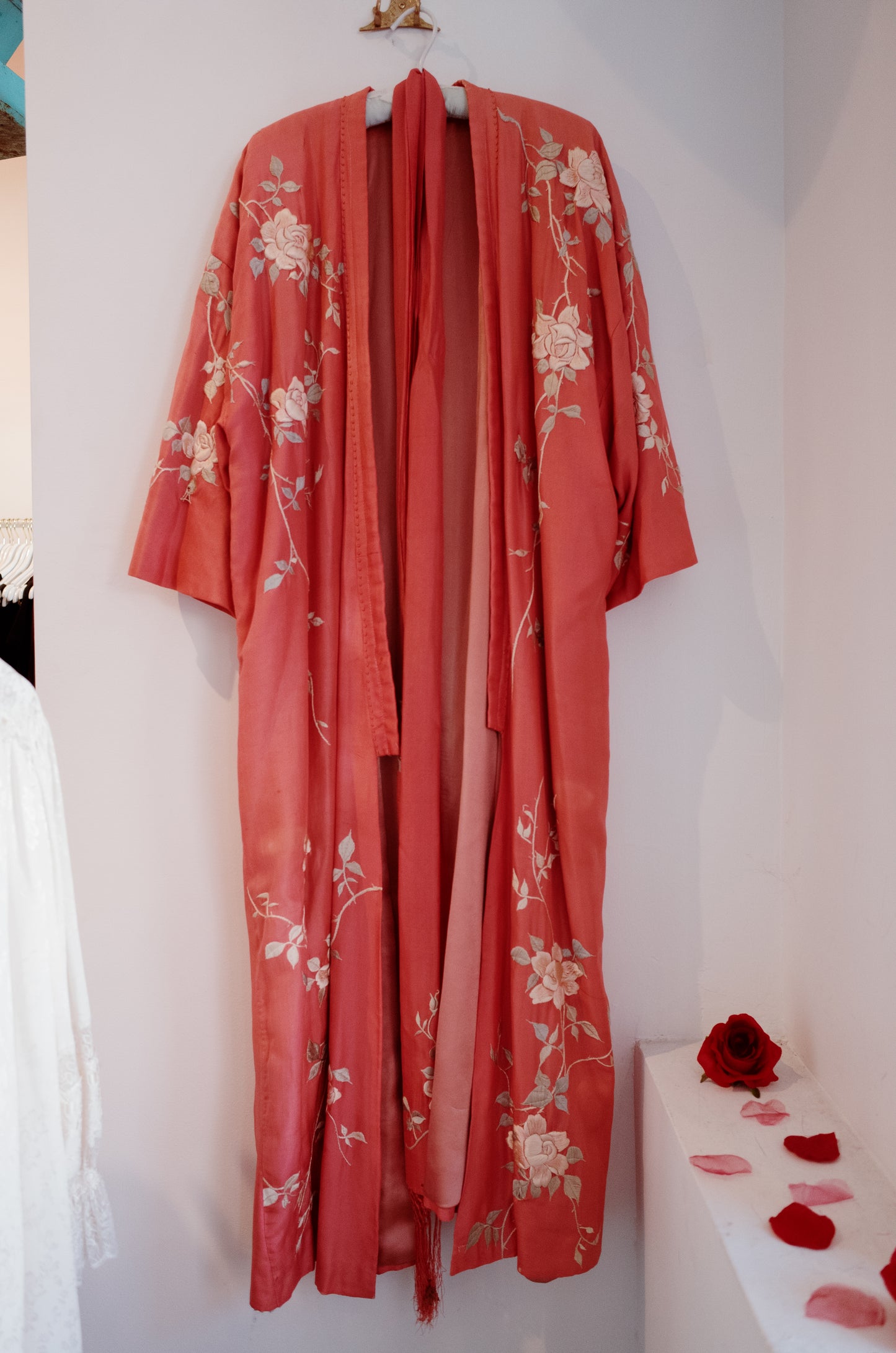 1920's Coral Silk Embroidered Kimono